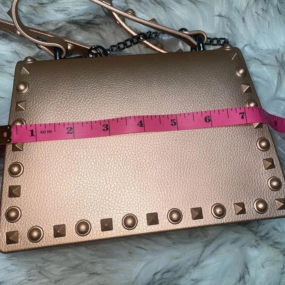 Rose gold studded jelly purse spiked bag top handle crossbody bag rockstud bag - Picture 9 of 12